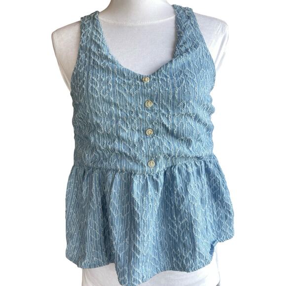 Button Front Lace-up Lattice Back Ruffled Hem Baby Doll Blouse Women's S Y2K Pep - Picture 3 of 13